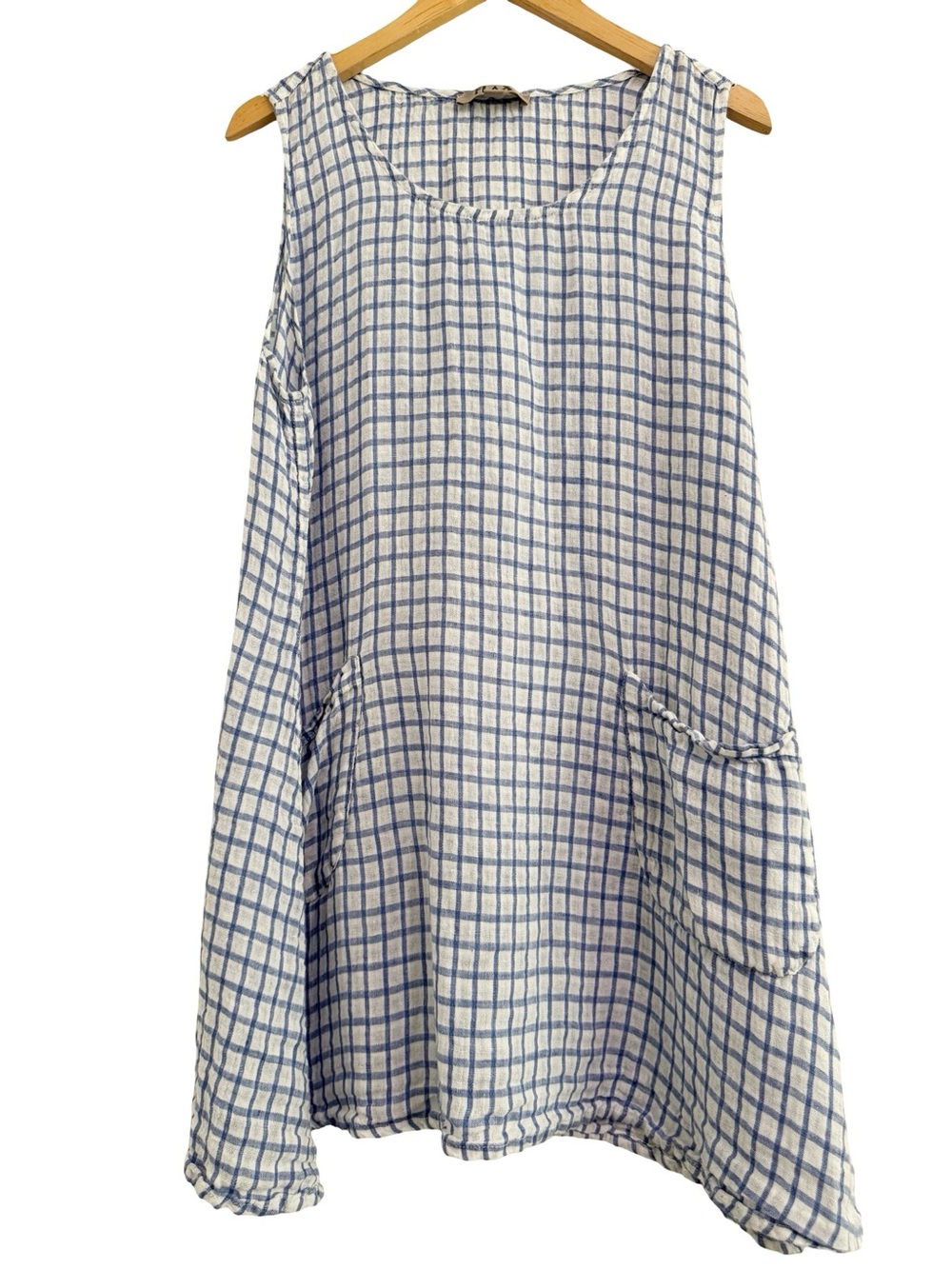 FLAX Check Sleeveless Linen Tunic Medium